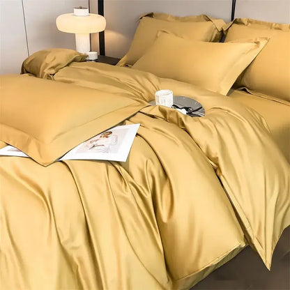 Sky Blue Satin Bedding Set duvet covers by Decorbites on bed with satin pillow shams on Tampa Home & Garden Store