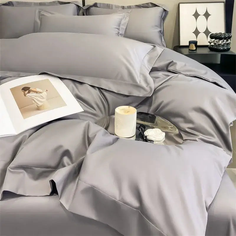 Luxury Sky Blue Satin Bedding Set and Blanket
