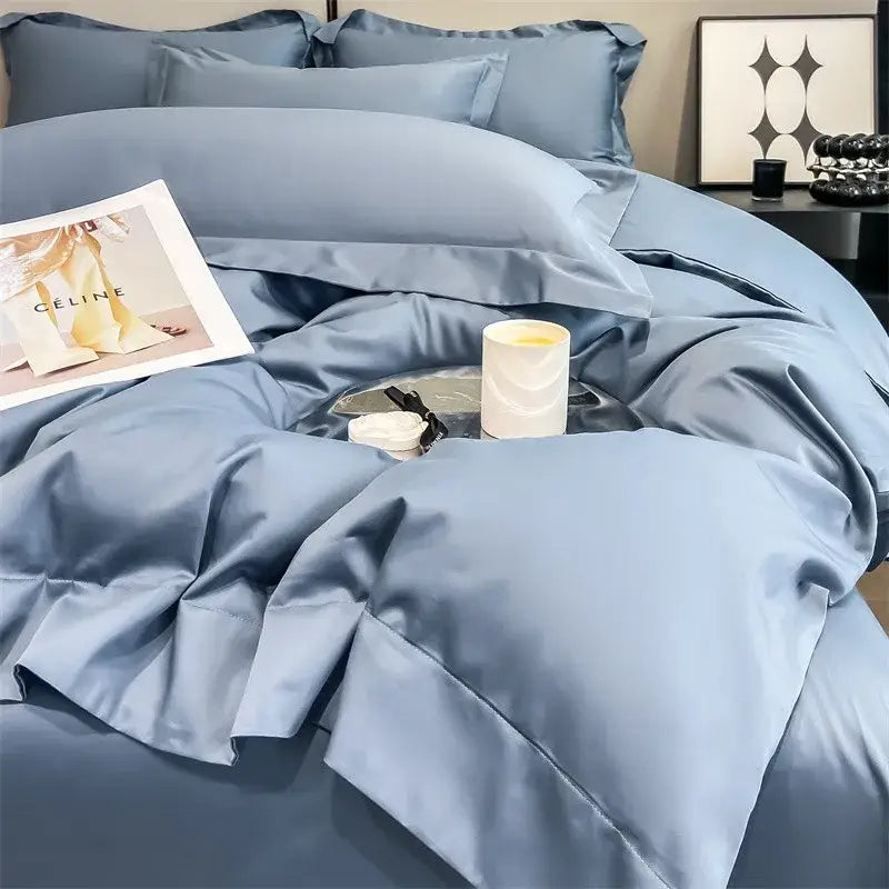 Sky Blue Satin Bedding Set duvet covers by Decorbites with matching pillowcases on Tampa Home & Garden Store