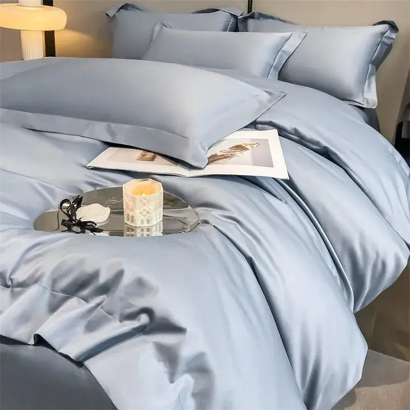 Luxury Sky Blue Satin Bedding Set and Blanket