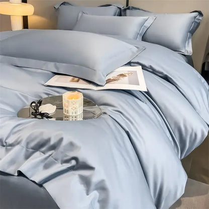 Luxury Sky Blue Satin Bedding Set and Blanket