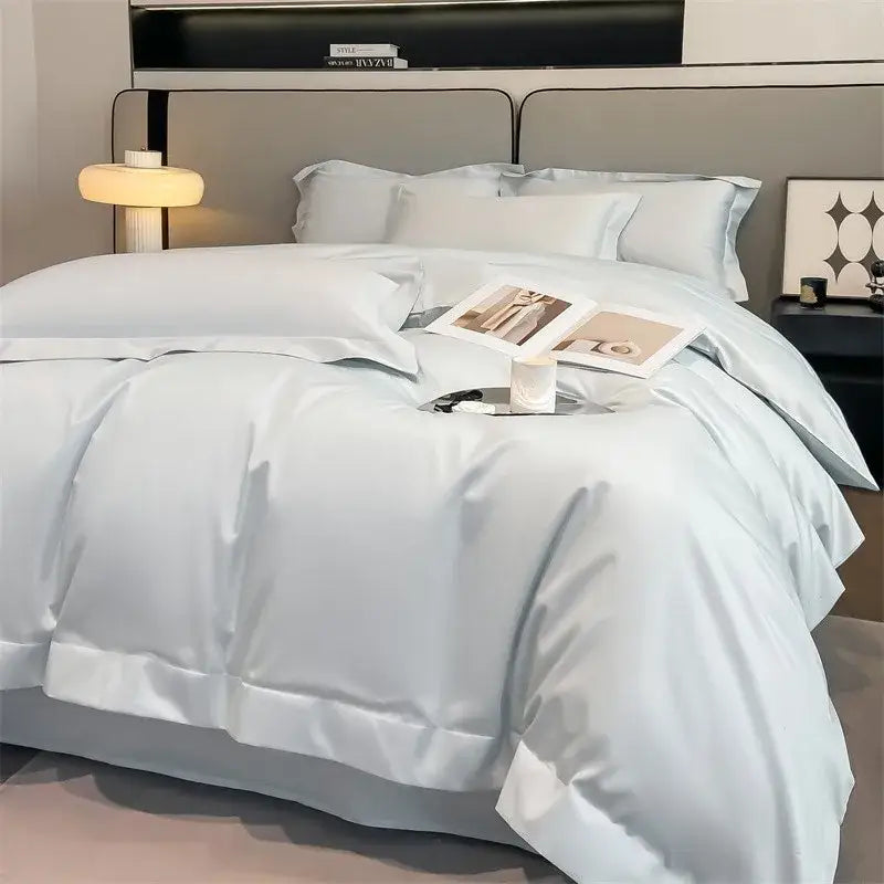 Luxury Sky Blue Satin Bedding Set and Blanket