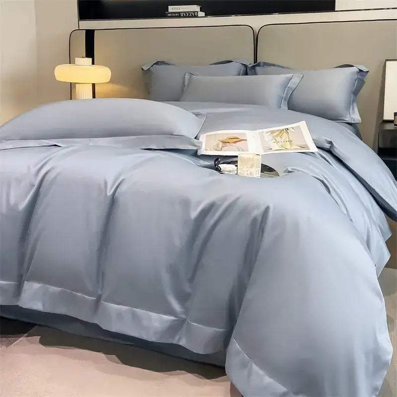Luxury Sky Blue Satin Bedding Set and Blanket