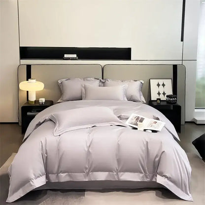 Sky blue satin duvet cover set by Decorbites with silky sheen and matching pillowcases on Tampa Home & Garden Store