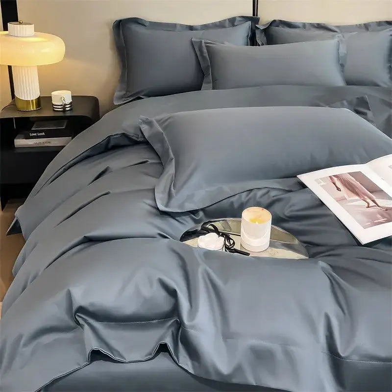 Luxury Sky Blue Satin Bedding Set and Blanket