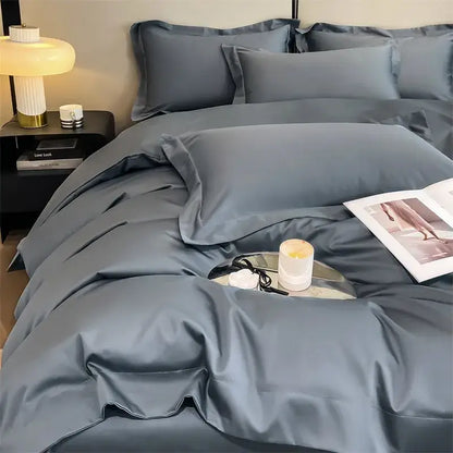 Luxury Sky Blue Satin Bedding Set and Blanket