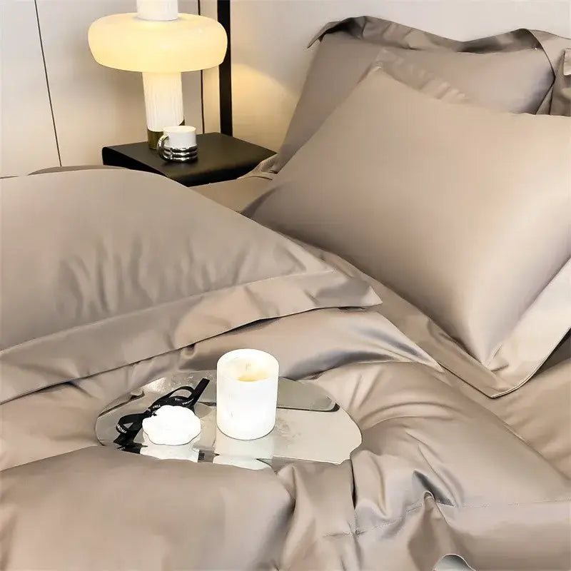 Gray Satin Bedding Set And A Soft Cotton Sheet