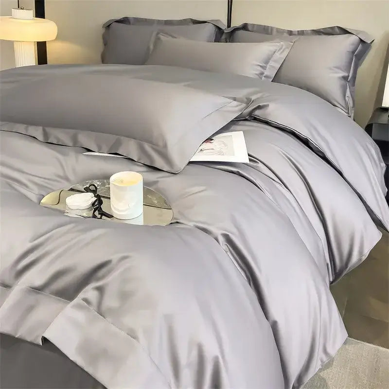 Luxury Sky Blue Satin Bedding Set and Blanket