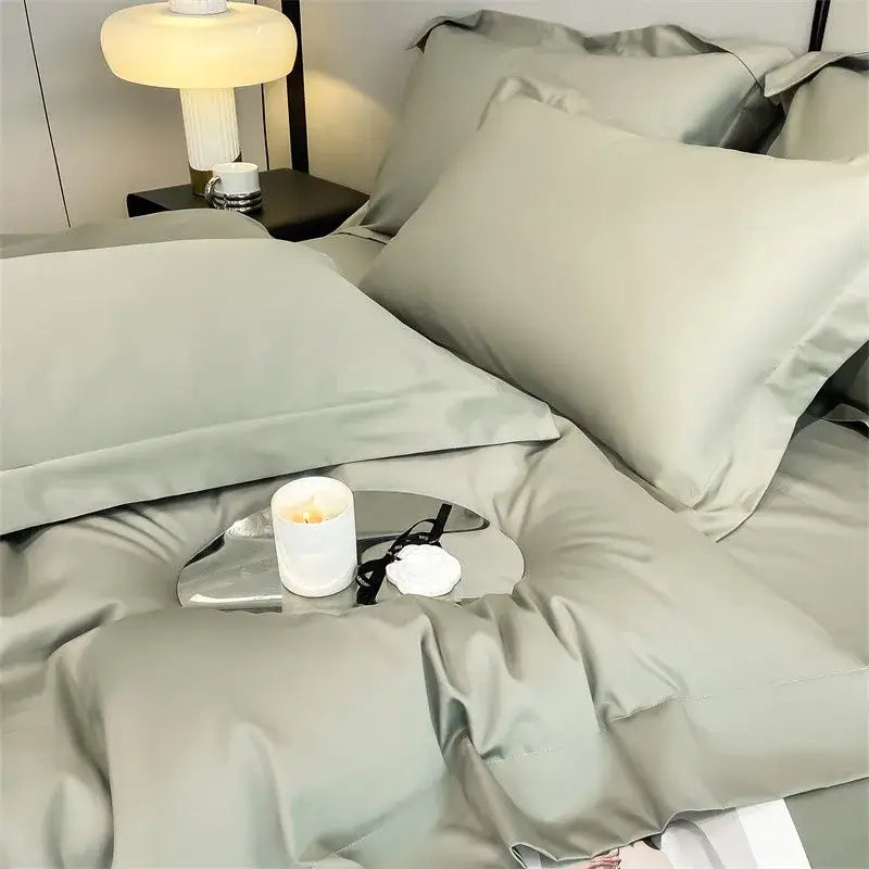 Luxury Sky Blue Satin Bedding Set and Blanket
