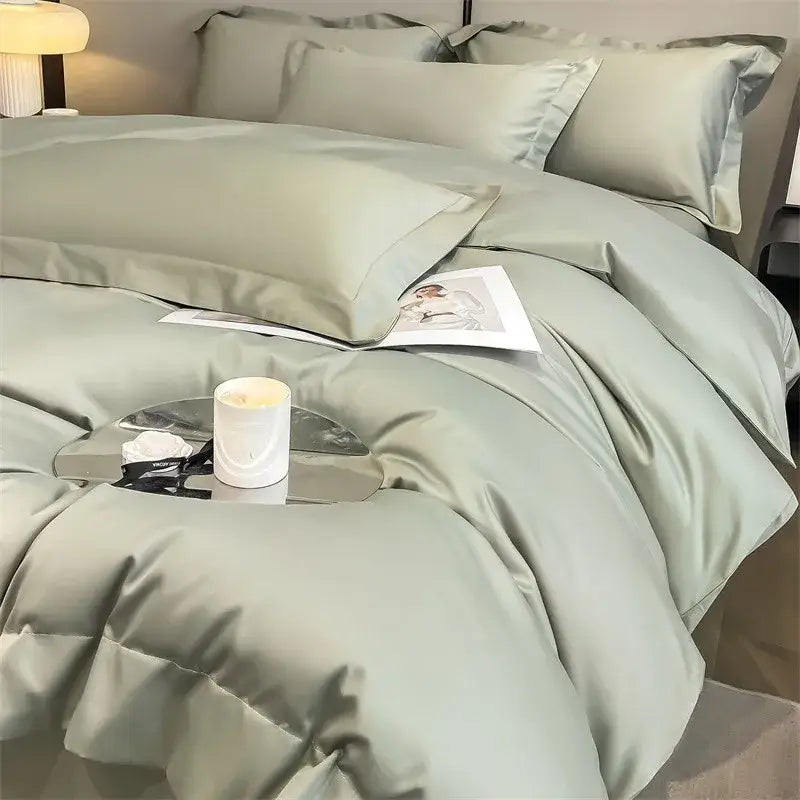 Luxury Sky Blue Satin Bedding Set and Blanket