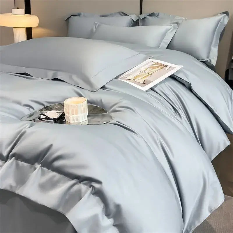 Luxury Sky Blue Satin Bedding Set and Blanket