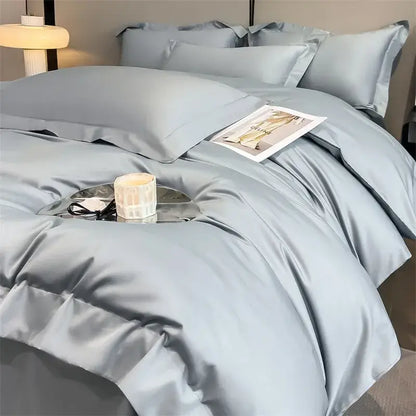 Luxury Sky Blue Satin Bedding Set and Blanket