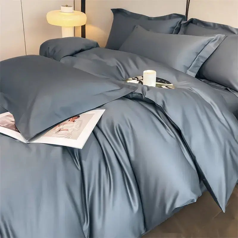 Luxury Sky Blue Satin Bedding Set and Blanket