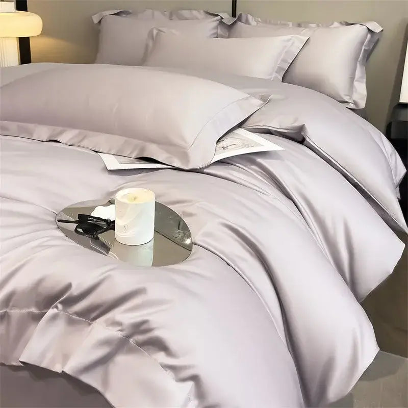 Decorbites sky blue satin duvet cover set with silky sheen and coordinating pillowcases on Tampa Home & Garden Store