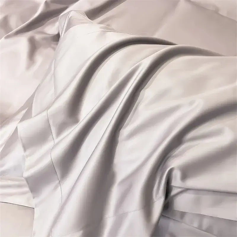 Sky Blue Satin Duvet Cover Set by Decorbites, smooth glossy folded satin fabric close-up on Tampa Home & Garden Store
