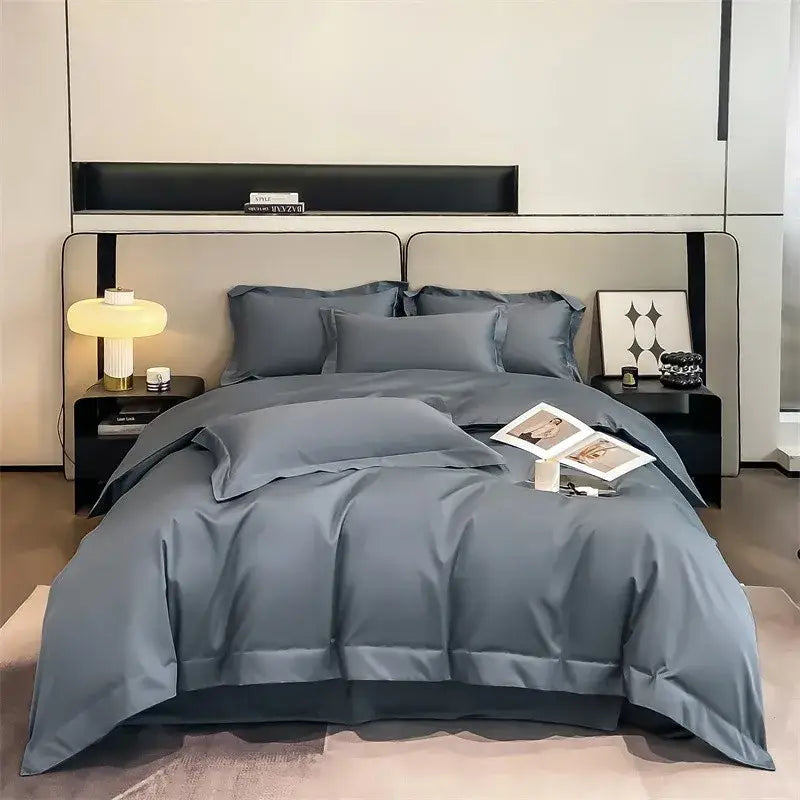 Luxury Sky Blue Satin Bedding Set and Blanket