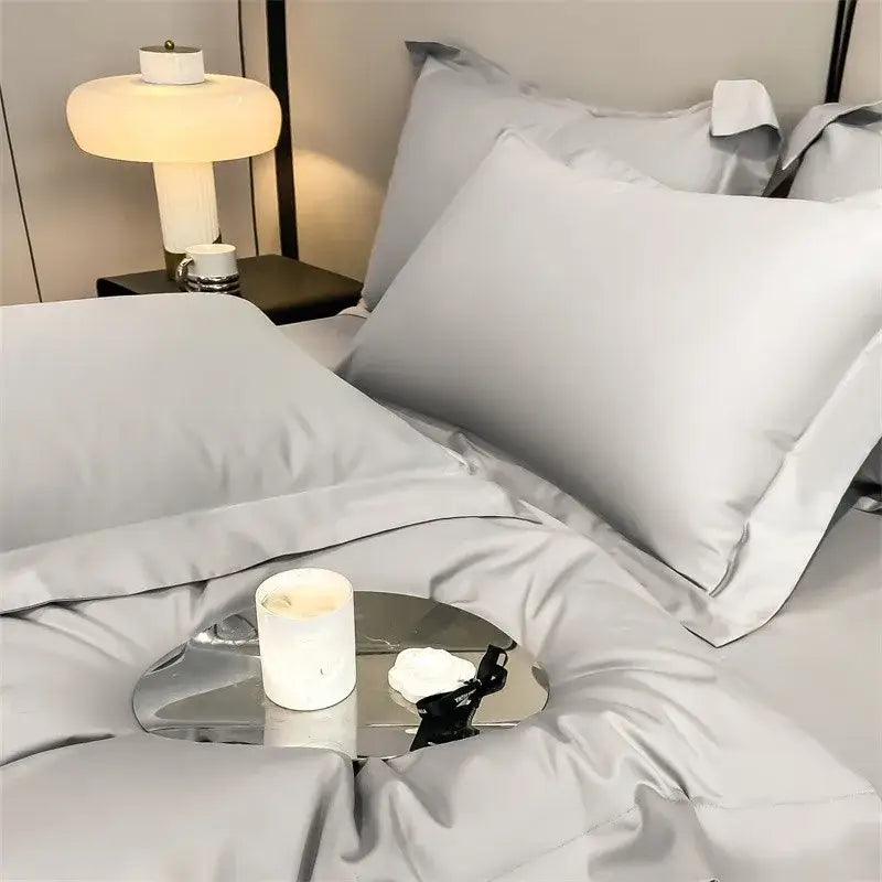 Gray Satin Bedding Set And A Soft Cotton Sheet