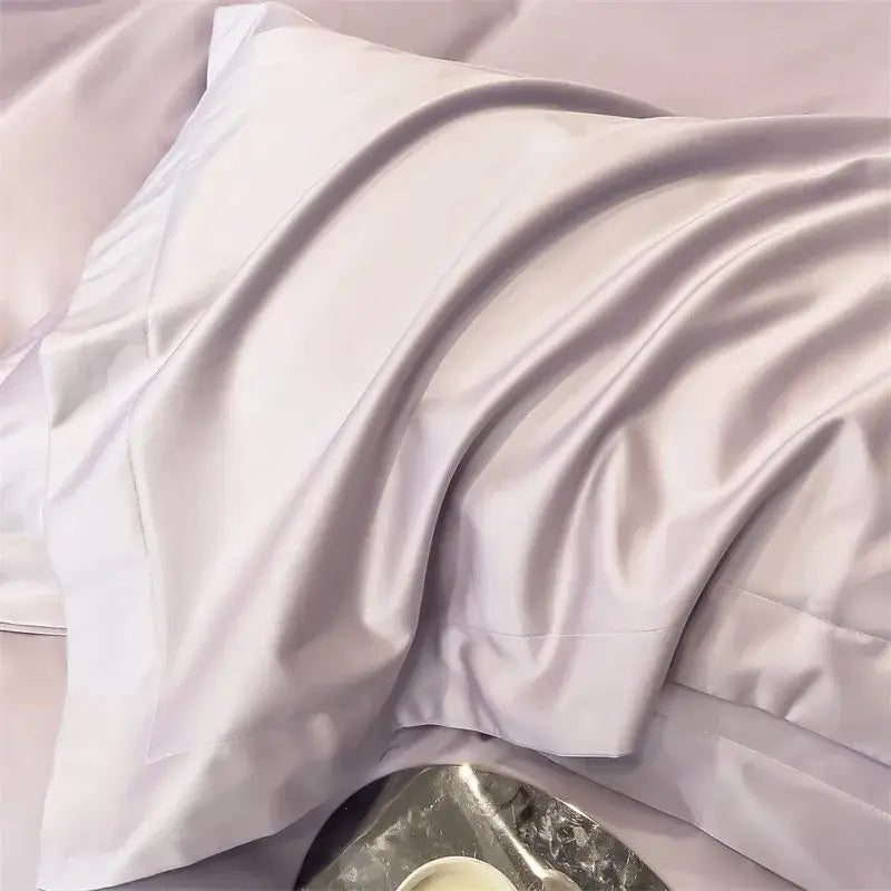Sky blue satin duvet cover set with two pillowcases by Decorbites, silky glossy bedding on Tampa Home & Garden Store