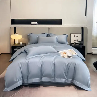Luxury Sky Blue Satin Bedding Set and Blanket