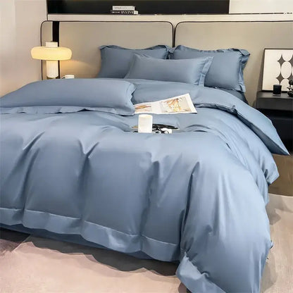 Luxury Sky Blue Satin Bedding Set and Blanket