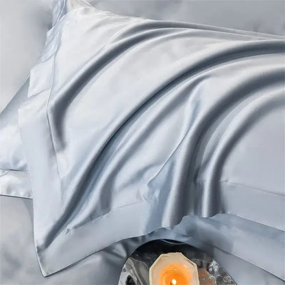 Luxury Sky Blue Satin Bedding Set and Blanket
