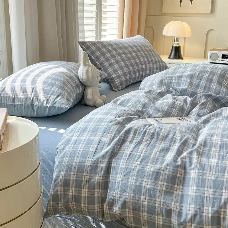 Blue plaid duvet set by Decorbites with 2 matching pillowcases on Tampa Home & Garden Store