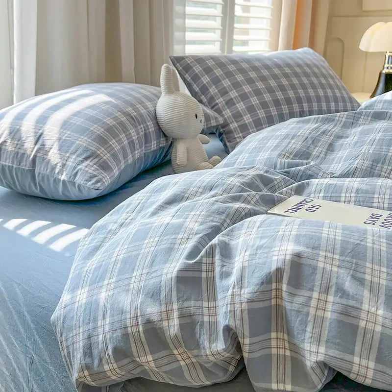 Blue plaid duvet set with 2 pillow shams by Decorbites on Tampa Home & Garden Store