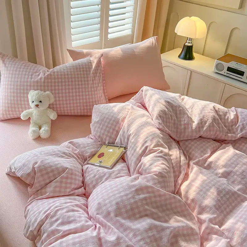 Pink plaid duvet cover set with matching pillow shams by Decorbites on Tampa Home & Garden Store