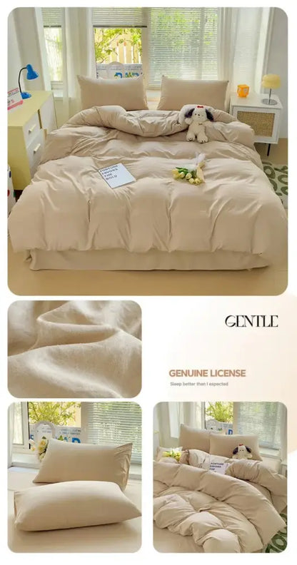 Luxurious cream cotton duvet cover bedding set by Decorbites on a clean made bed with pillows on Tampa Home & Garden Store