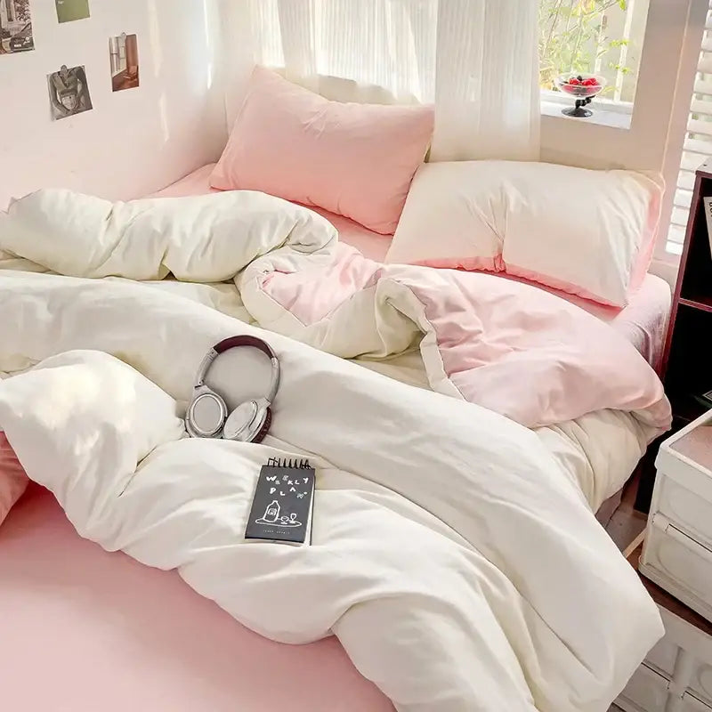 Luxurious cream cotton duvet cover bedding set with pink accents on Tampa Home & Garden Store