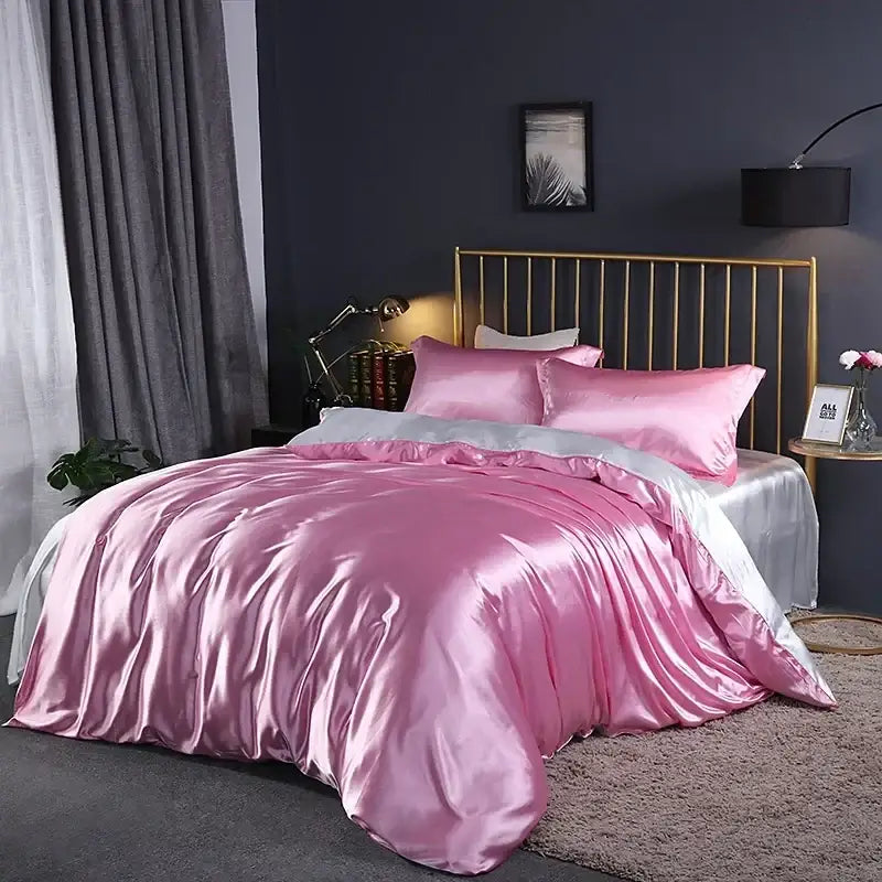 Premium Olive Satin Duvet Cover and Sheets Set