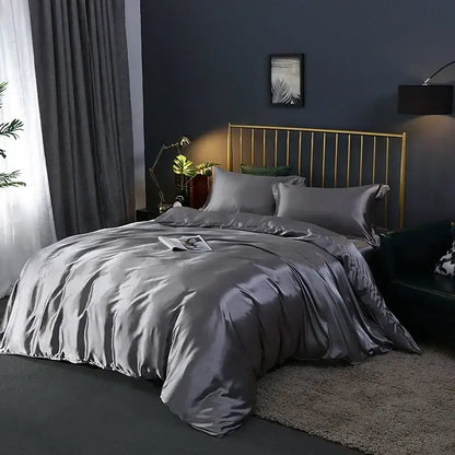 Premium Olive Satin Duvet Cover and Sheets Set