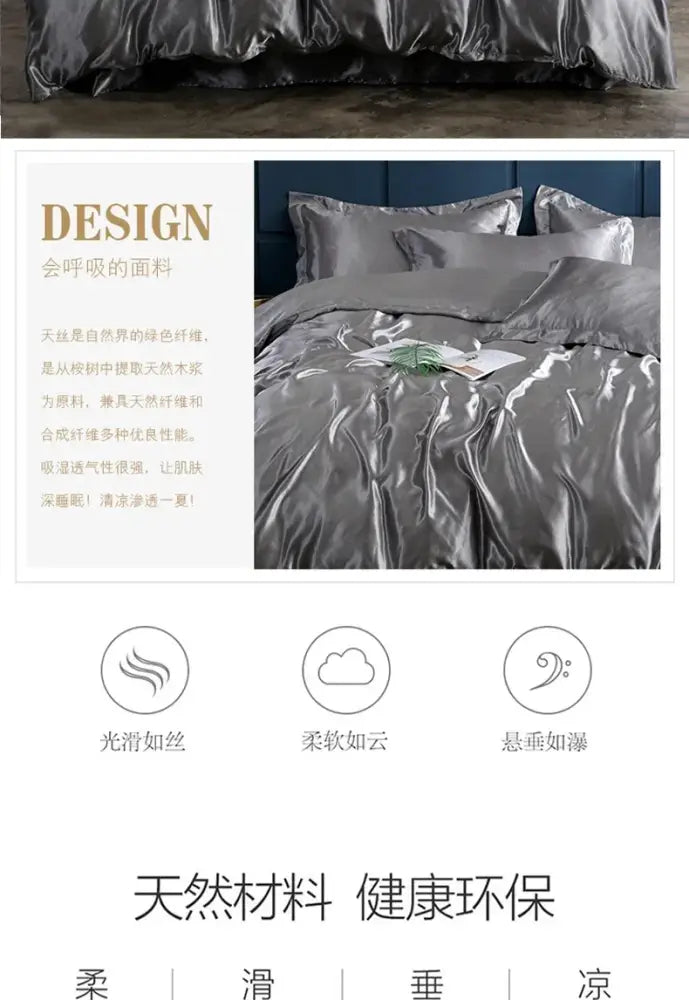 Copper Satin Bedding Set duvet cover with matching pillow shams on a bed on Tampa Home & Garden Store