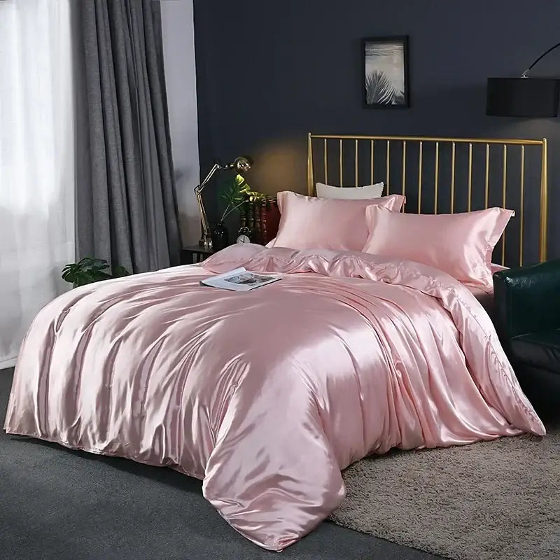 Soft Turquoise Satin Duvet Set and Pillowcases