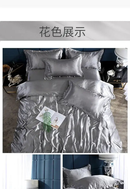 Gray silk duvet cover set by Decorbites with metallic sheen and coordinating pillow shams on Tampa Home & Garden Store