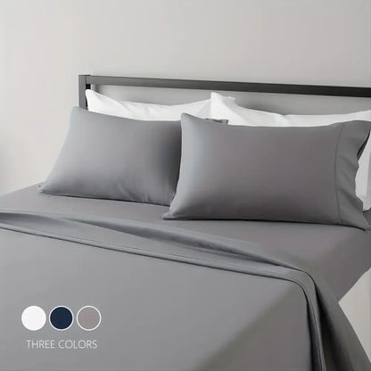 Gray Satin Sheet Set And Soft Cooling Linens