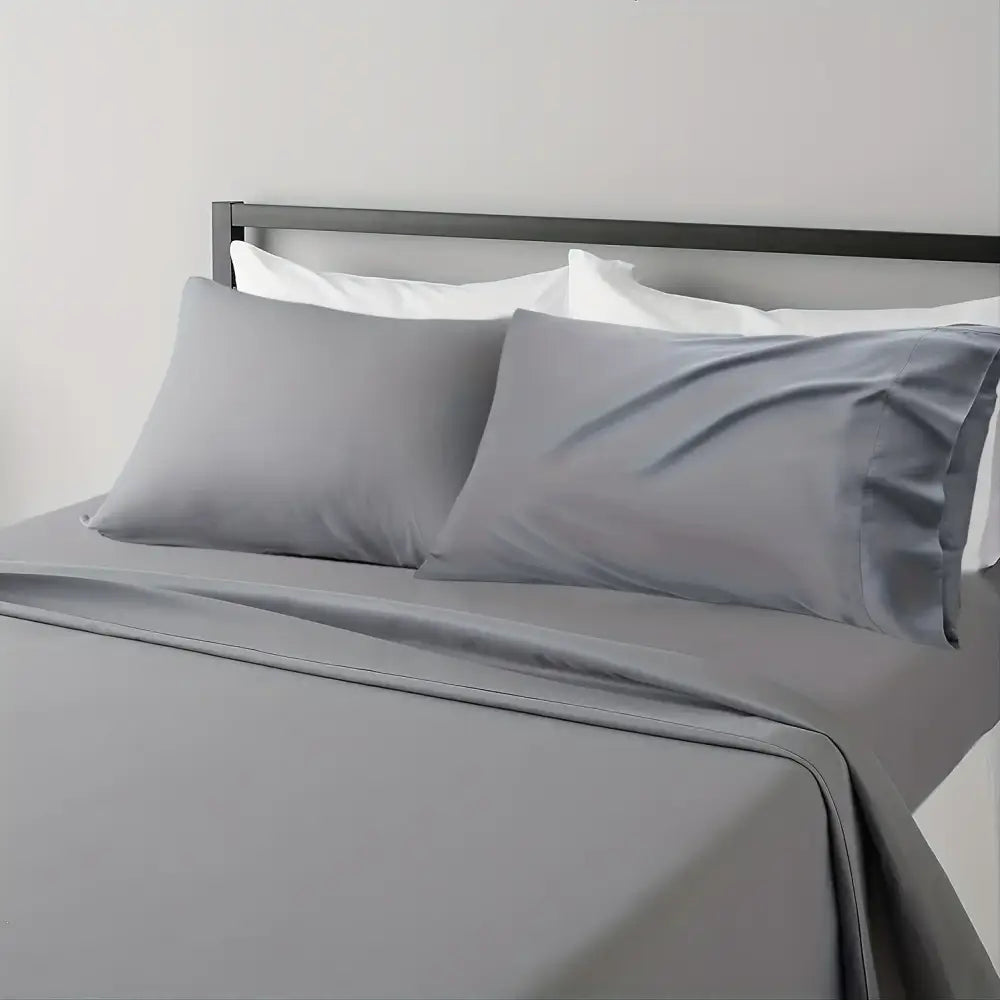 Gray Satin Sheet Set And Soft Cooling Linens