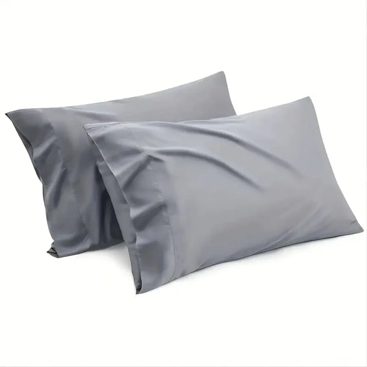 Decorbites gray satin pillowcases, 2-piece set with smooth sheen on Tampa Home & Garden Store