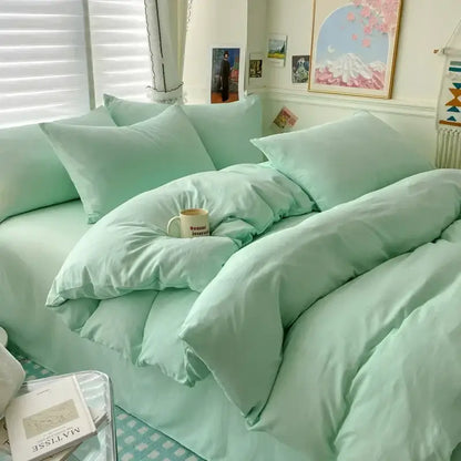 Cotton duvet cover set mint green with pillow shams by Decorbites for a cozy bedroom on Tampa Home & Garden Store