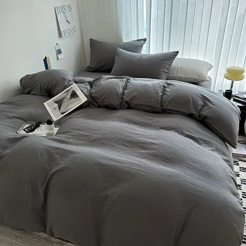Dark Gray Cotton Duvet Cover and Soft Sheets