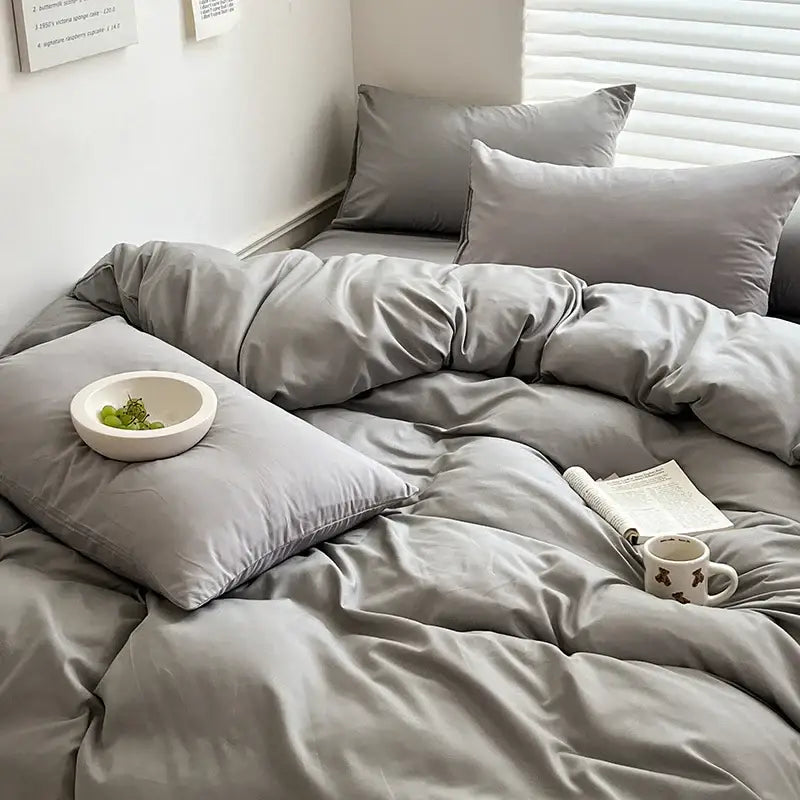 Dark Gray Cotton Duvet Cover and Soft Sheets