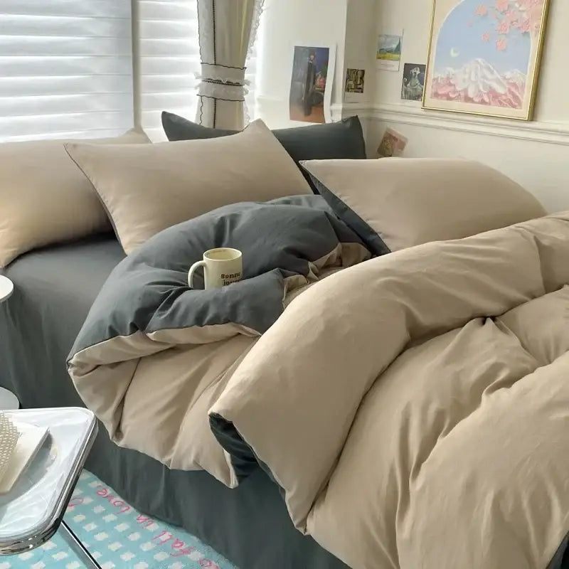Duvet cover bedding set Decorbites white and dark gray with beige pillows on Tampa Home & Garden Store