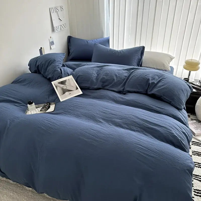 Dark Gray Cotton Duvet and Pillowcase Set