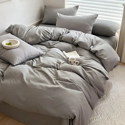 Dark Gray Cotton Duvet and Pillowcase Set
