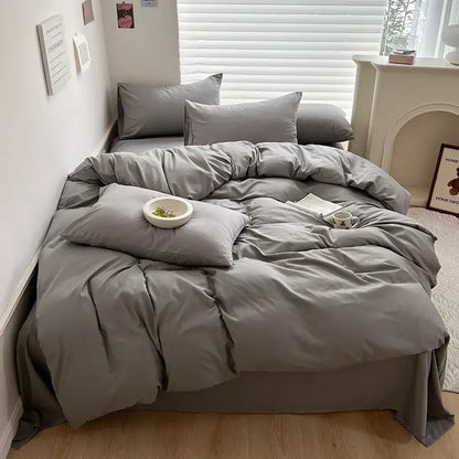 Dark Gray Cotton Duvet and Pillowcase Set