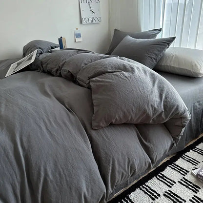 Gray Cotton Bedding with Duvet Cover and Sheets