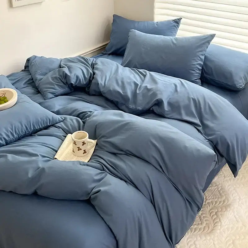 Dark Gray Cotton Duvet and Pillowcase Set
