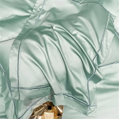Luxurious navy & gold egyptian cotton duvet cover set by Decorbites with satin piping on Tampa Home & Garden Store