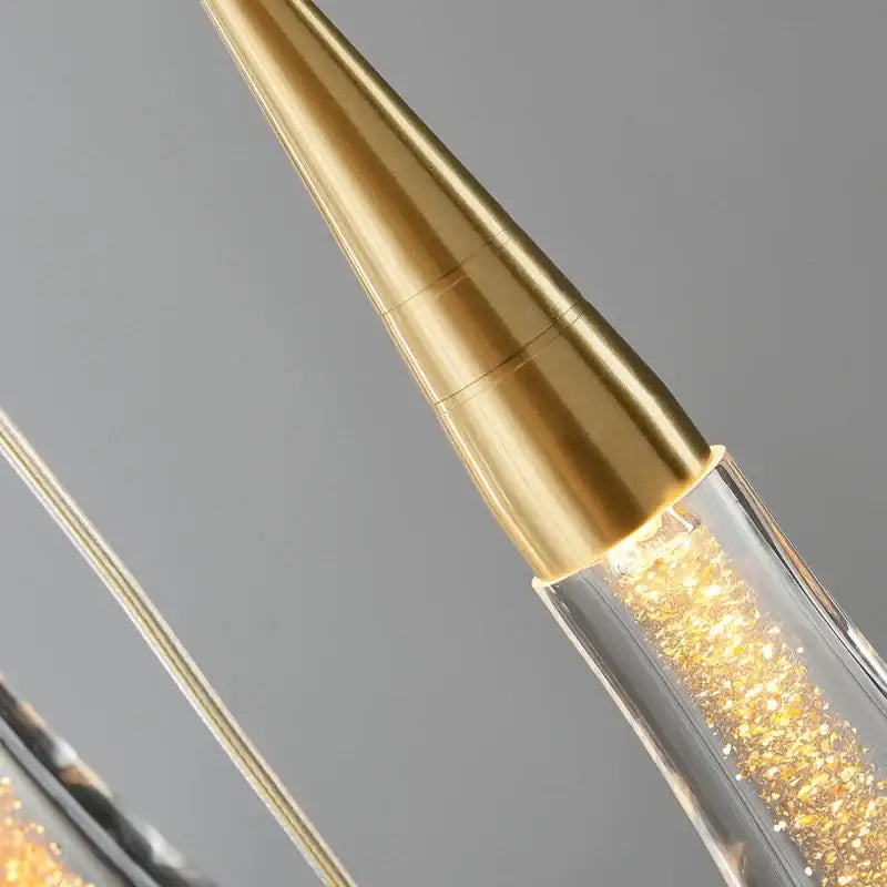 Gold Teardrop Chandelier by Decorbites with brass finish and clear glass LED crystal tube on Tampa Home & Garden Store
