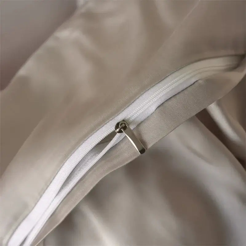 Beige lyocell silk duvet cover set by Decorbites with white zipper on Tampa Home & Garden Store